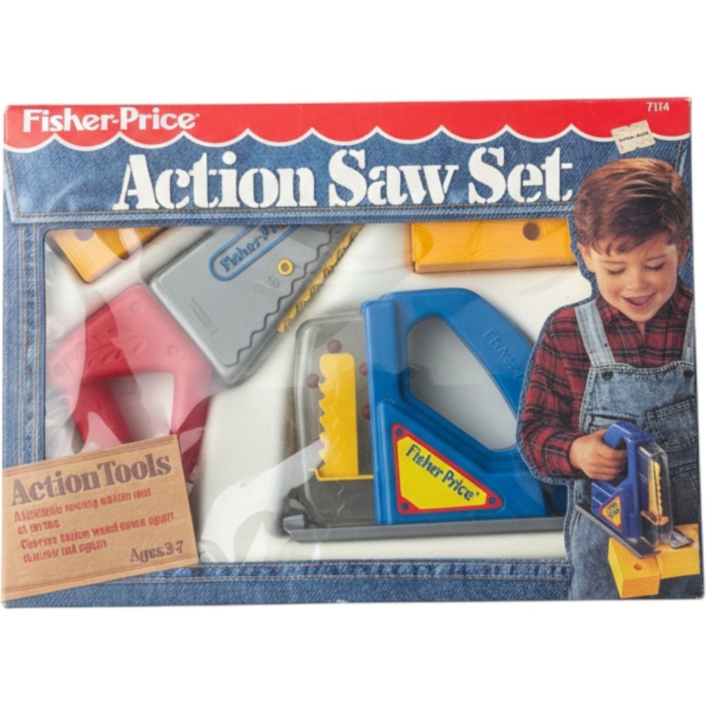 Vintage 1990 Fisher-Price Action Saw Set 7174 Jigsaw Handsaw Pretend Play Toy